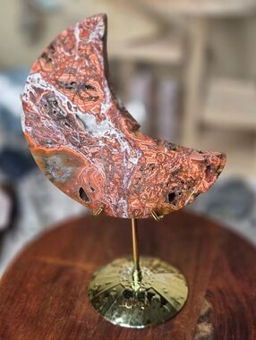 Red Ocean Jasper Moon Crystal Stone With Gold Stand FREE SHIPPING A